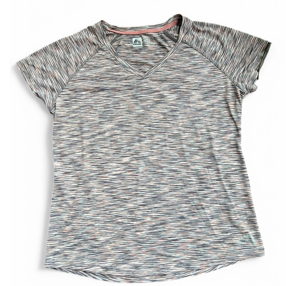 RBX Women’s Performance Striped Pink Athletic Work out Travel Gym TShirt Large